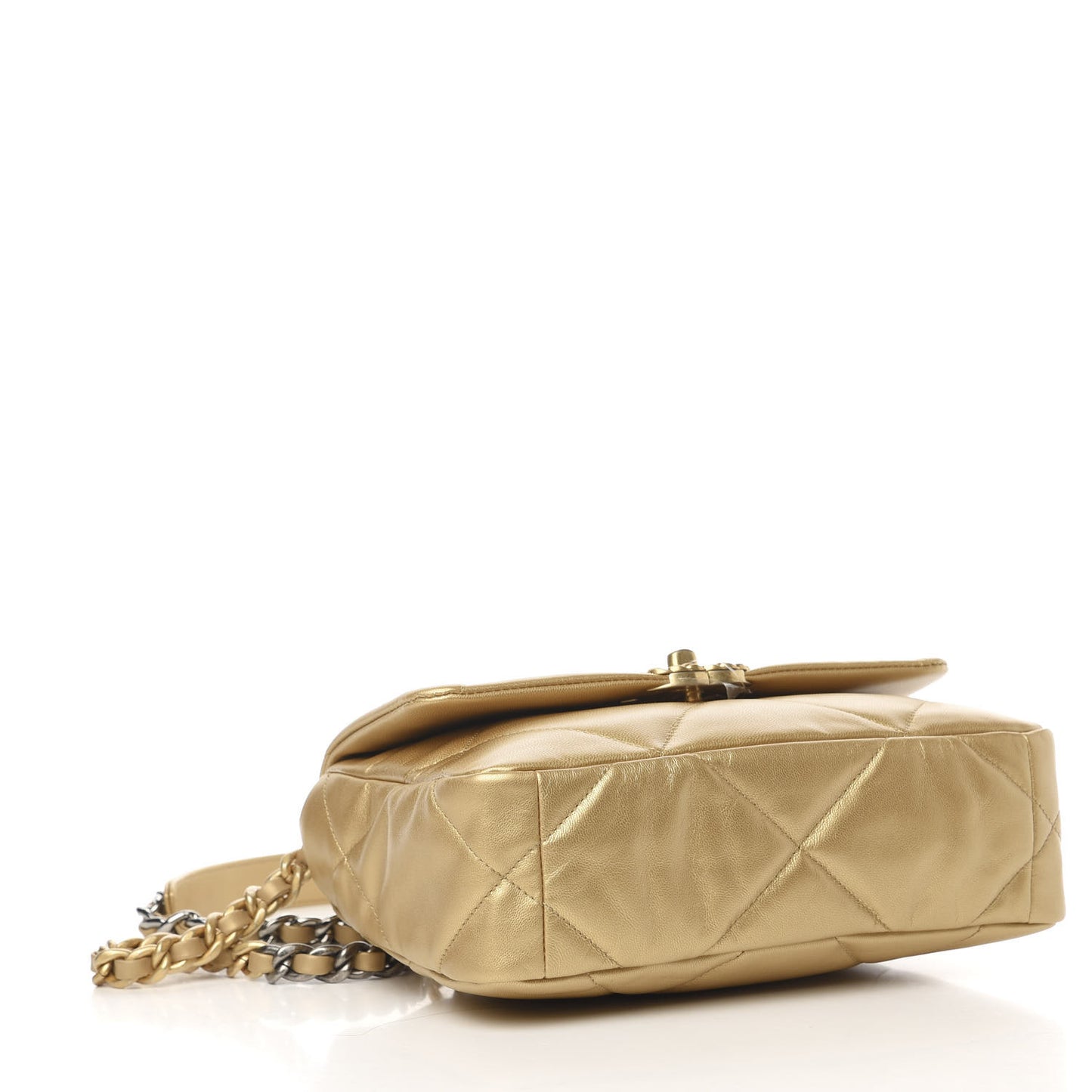 Metallic Goatskin Quilted Medium 19 Flap Gold