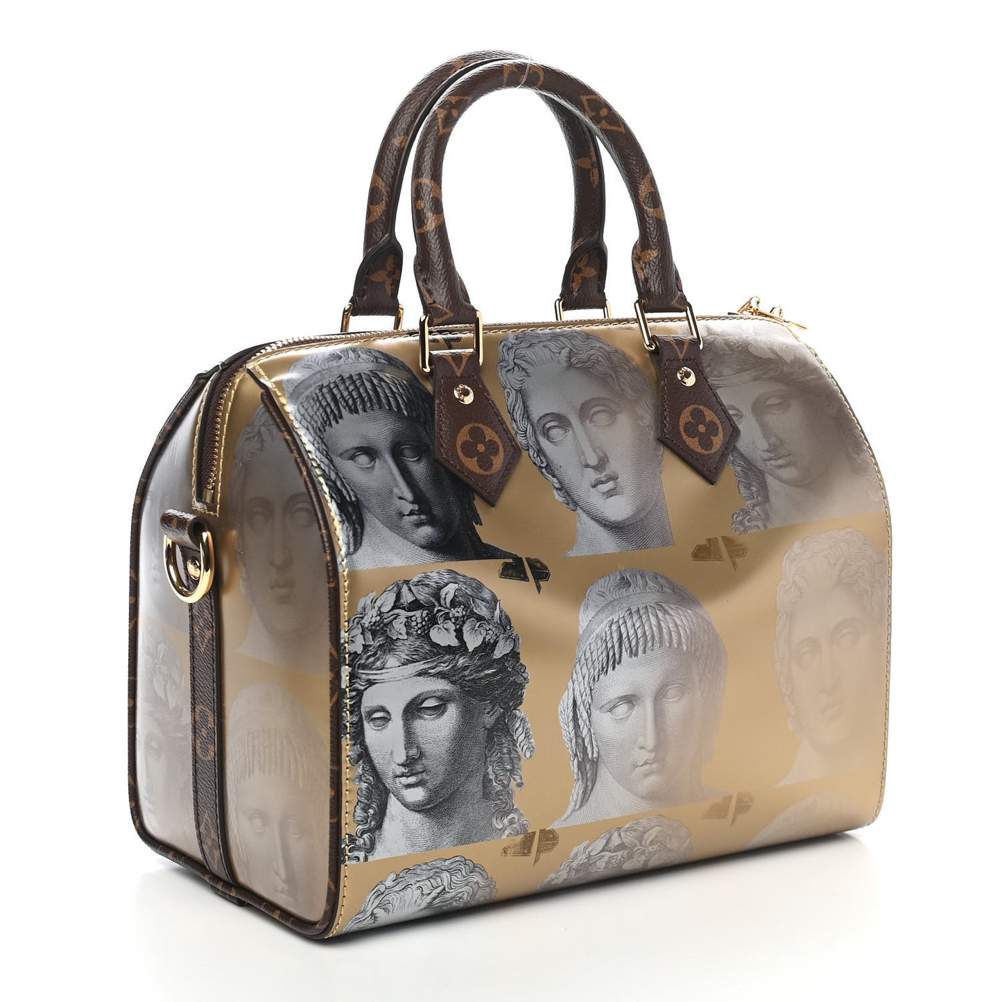 X FORNASETTI Calfskin Fornasetti Speedy Bandouliere 25 Gold