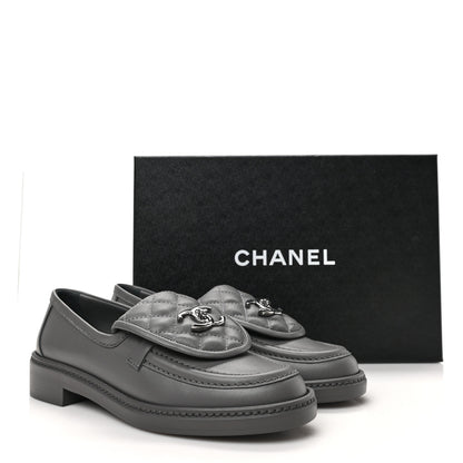 Chanel Lambskin Quilted CC Turnlock Loafers 37 Grey 8 of 8