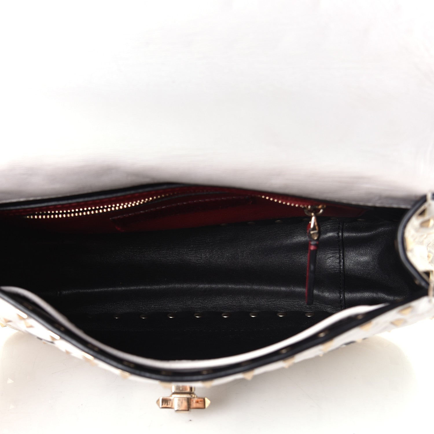 Valentino Garavani Lambskin VLTN Print Medium Rockstud Spike Shoulder Bag Optic White Black 4 of 6