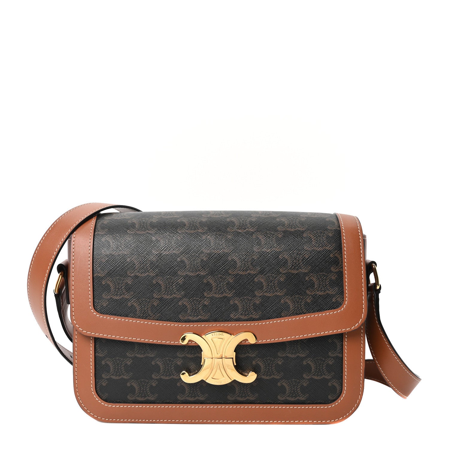 Celine Triomphe Canvas Calfskin Medium Triomphe Bag Tan 1 of 10