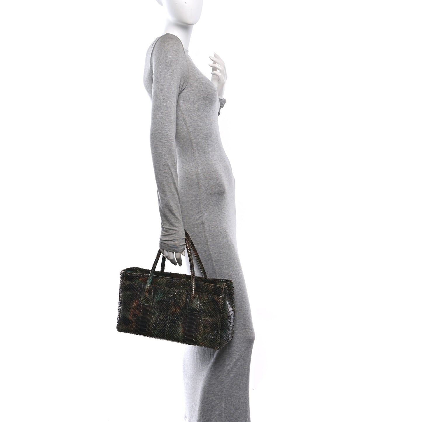 Snakeskin Executive Cerf Shopper Tote Green Brown