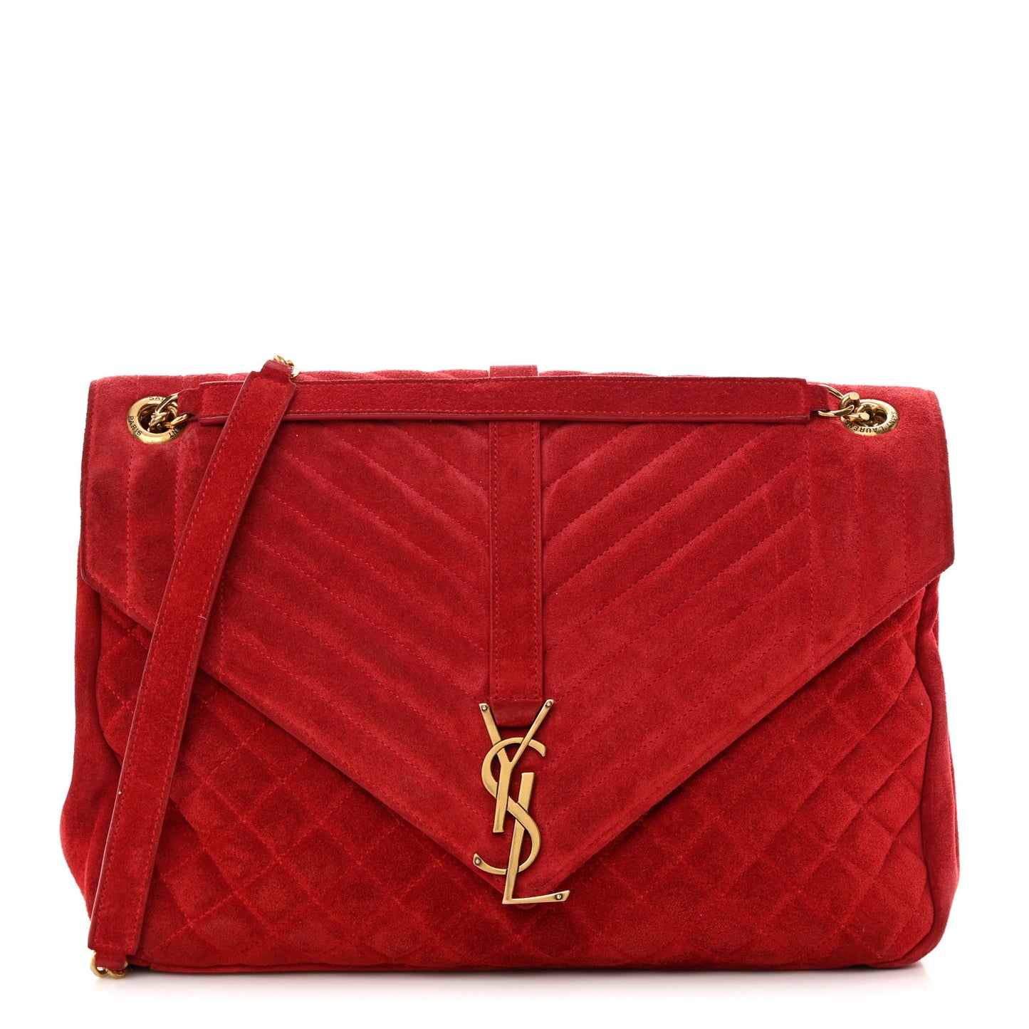 Suede Mixed Matelasse Triquilt Large Monogram Envelope Satchel Red
