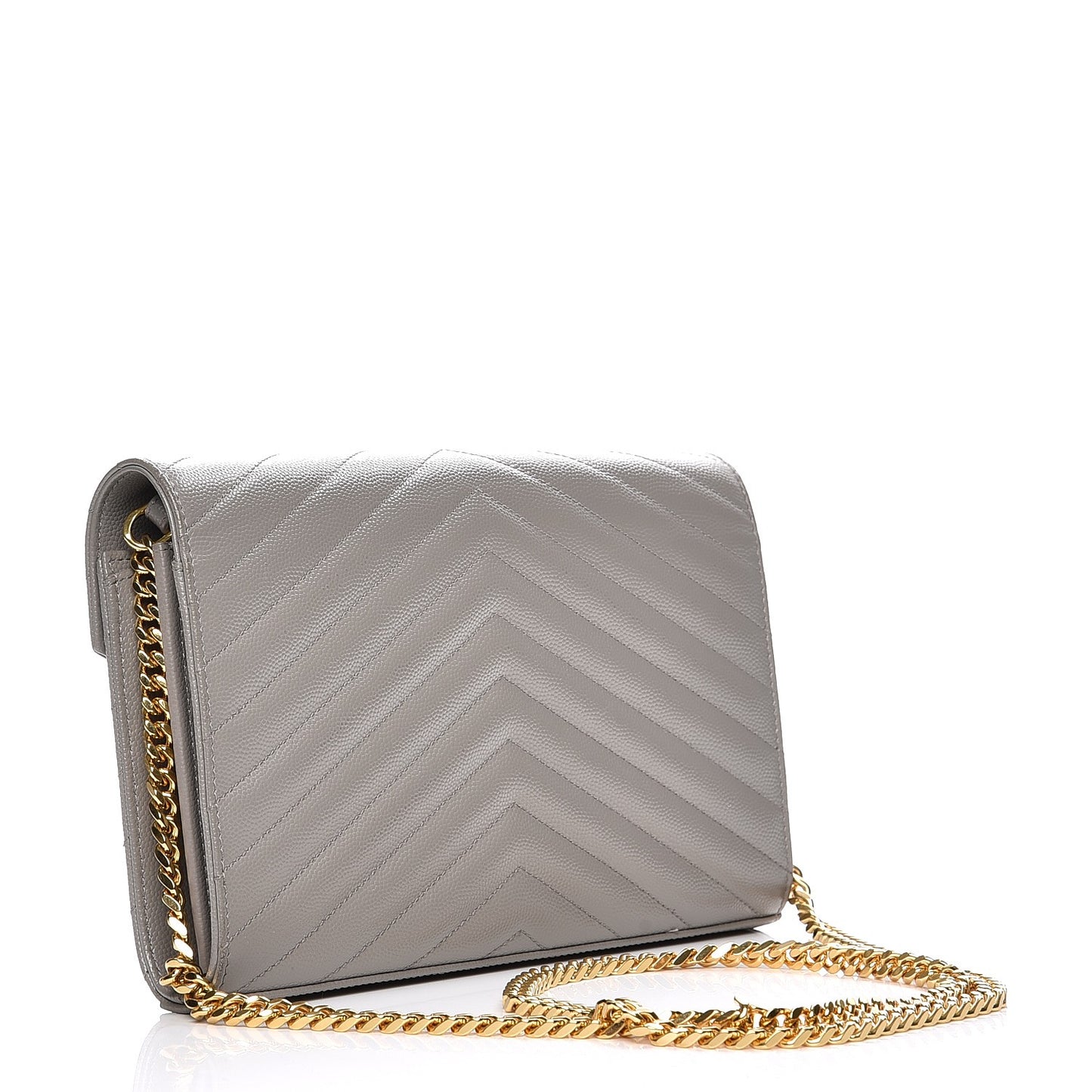 Grain De Poudre Matelasse Chevron Monogram Chain Wallet Oyster Grey