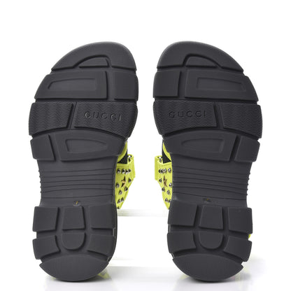 Gucci Technical Canvas Calfskin Studded Mens Aguru Sandals 7 Neon Yellow 5 of 8
