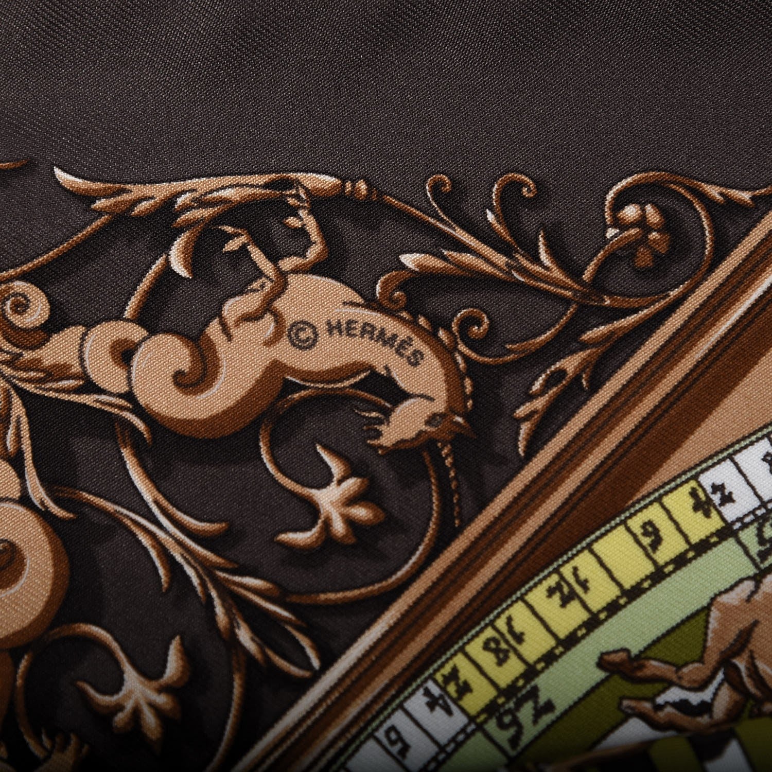 Hermes Silk Astrologie Pocket Square Scarf Chocolat Kaki Jaune Vif 4 of 4