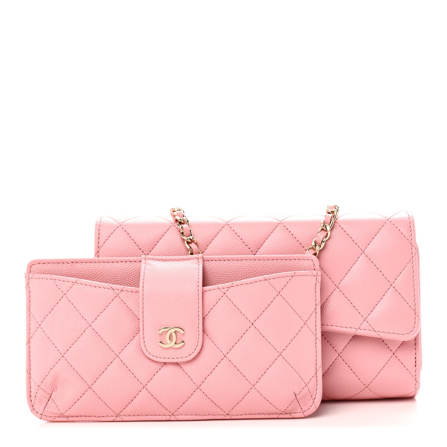 Chanel Caviar Quilted Phone Holder Wallet on Removable Chain Pink 3 of 13