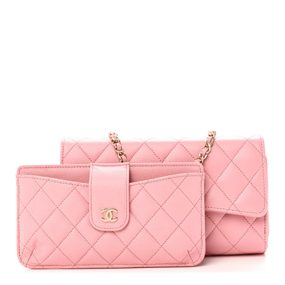 Chanel Caviar Quilted Phone Holder Wallet on Removable Chain Pink 3 of 13
