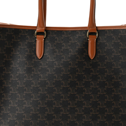 Celine Triomphe Canvas Calfskin Horizontal Cabas Tan 7 of 9
