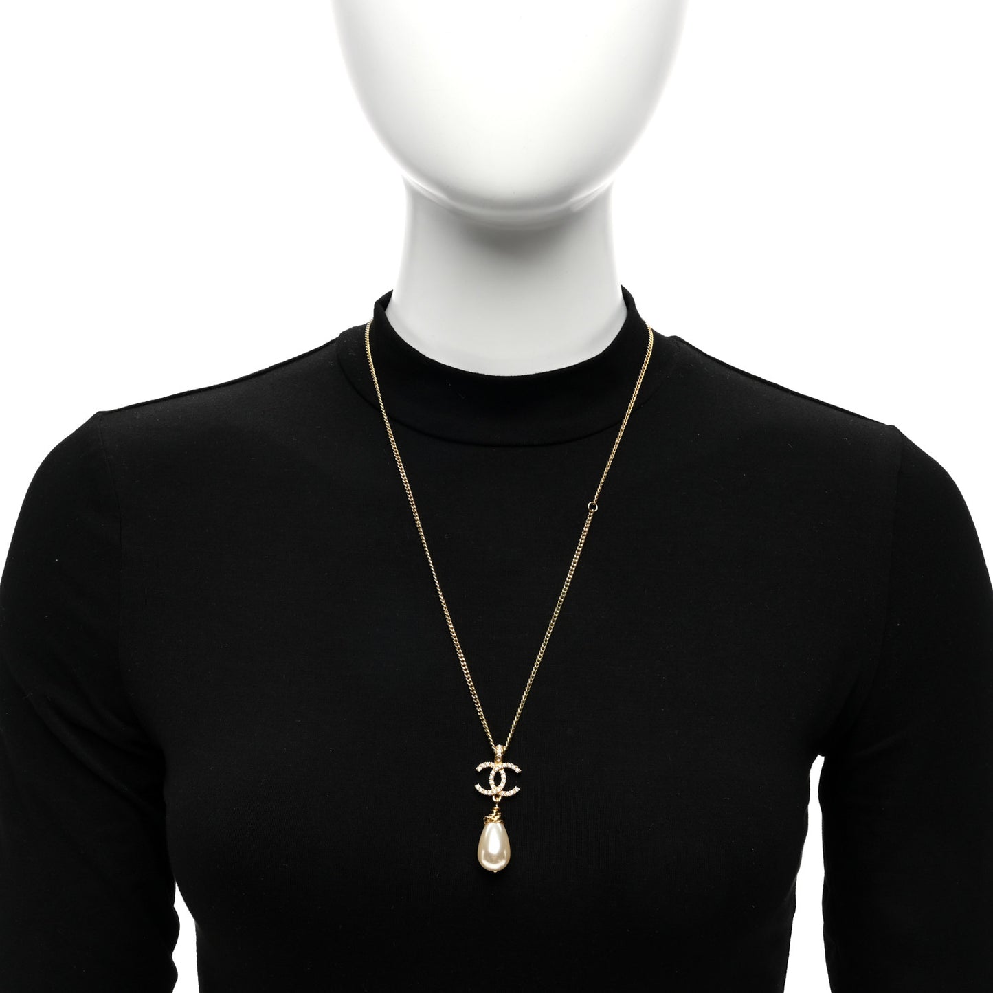 Pearl Crystal Twisted CC Drop Necklace Gold