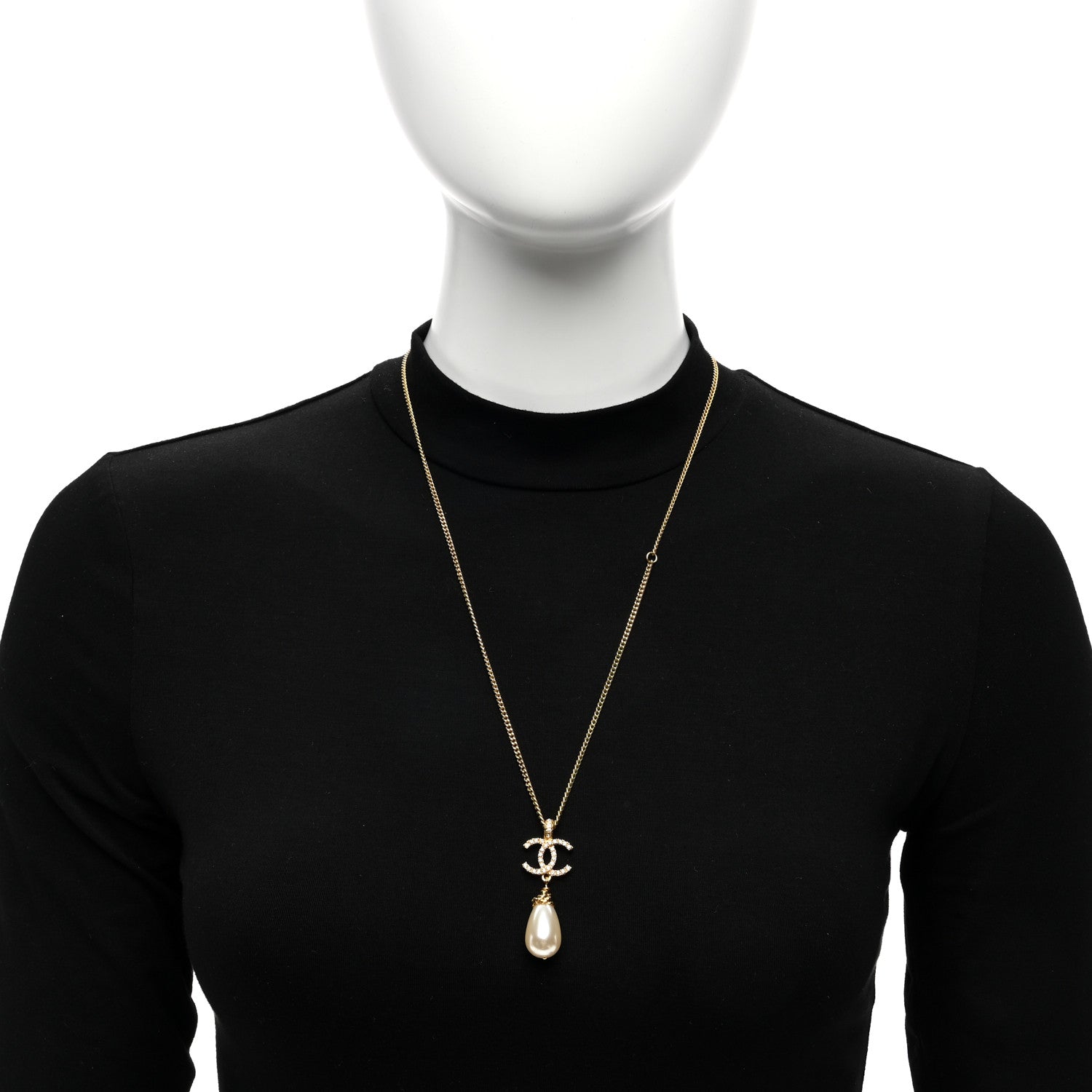 Chanel Pearl Crystal Twisted CC Drop Necklace Gold 3 of 5