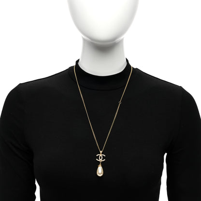 Chanel Pearl Crystal Twisted CC Drop Necklace Gold 3 of 5
