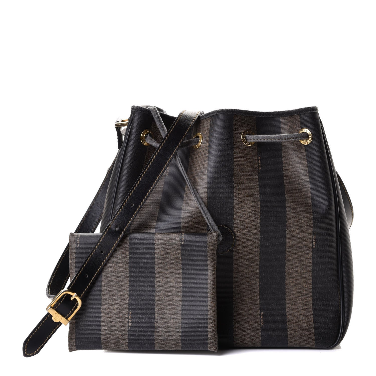 Fendi Calfskin Coated Canvas Pequin Bucket Bag Tobacco 1 of 6