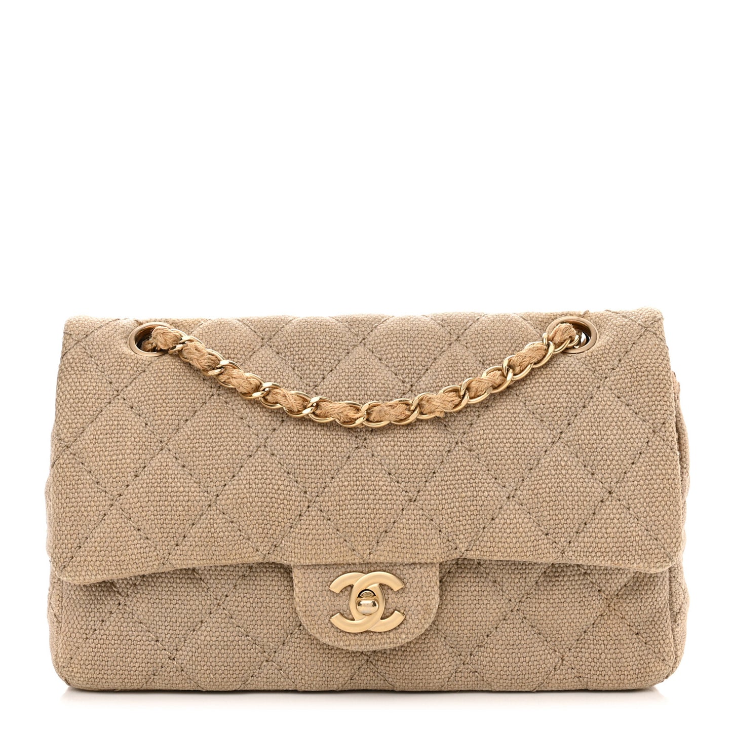 Canvas Quilted Mini Rectangular Flap Beige