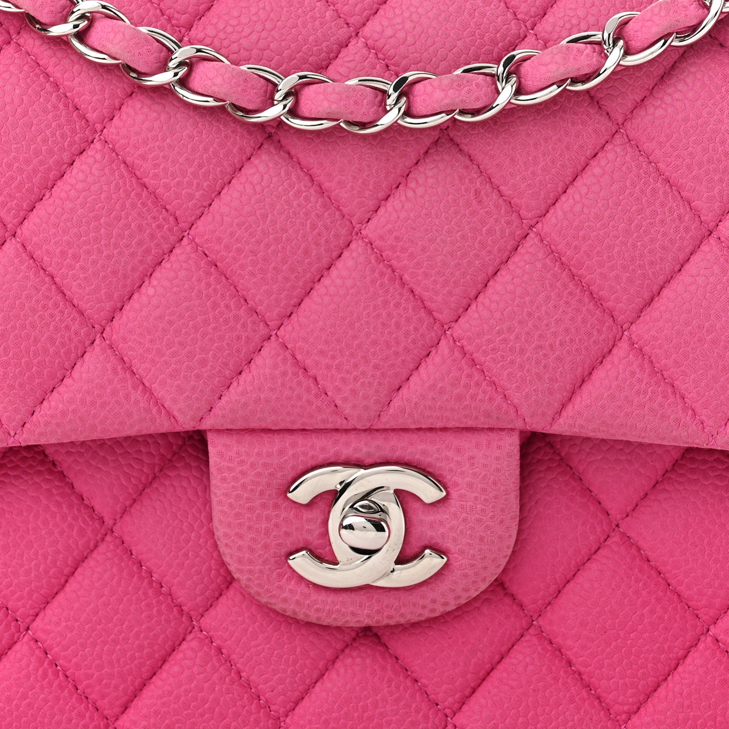 Iridescent Caviar Quilted Medium Double Flap Pink