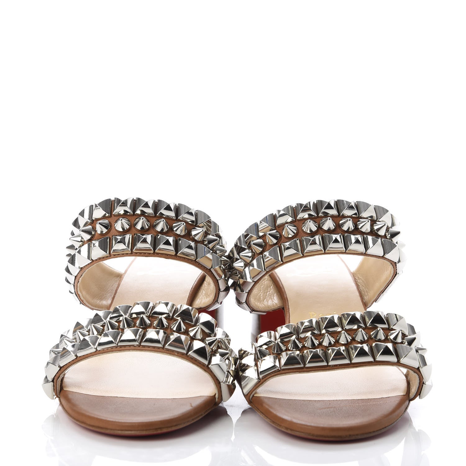 Christian Louboutin Calfskin Studded Tina Goes Mad 55 Slide Sandals 39.5 Cuoio 2 of 9
