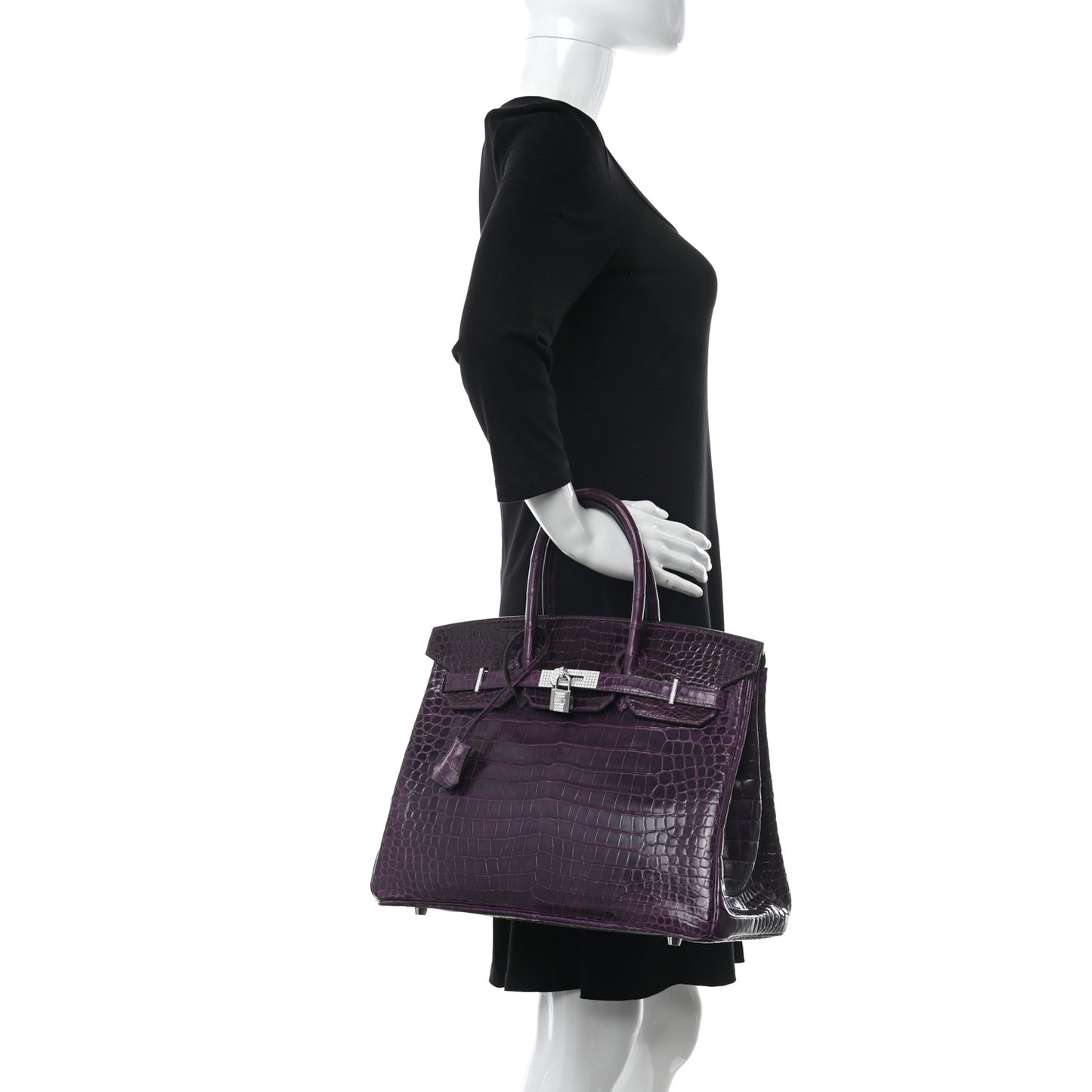 Shiny Porosus Crocodile 18K White Gold Diamond Birkin 35 Amethyst