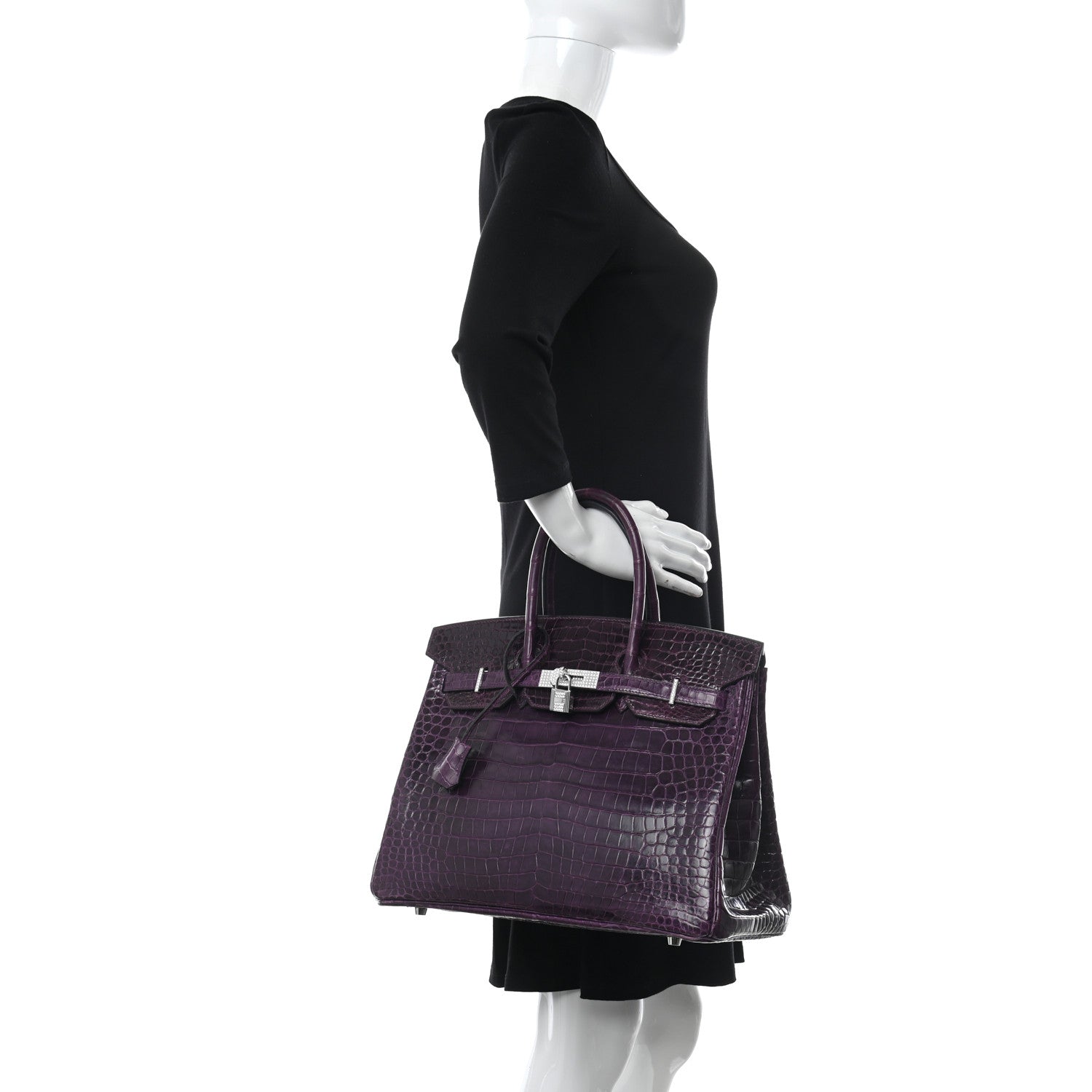 Hermes Shiny Porosus Crocodile 18K White Gold Diamond Birkin 35 Amethyst 2 of 12