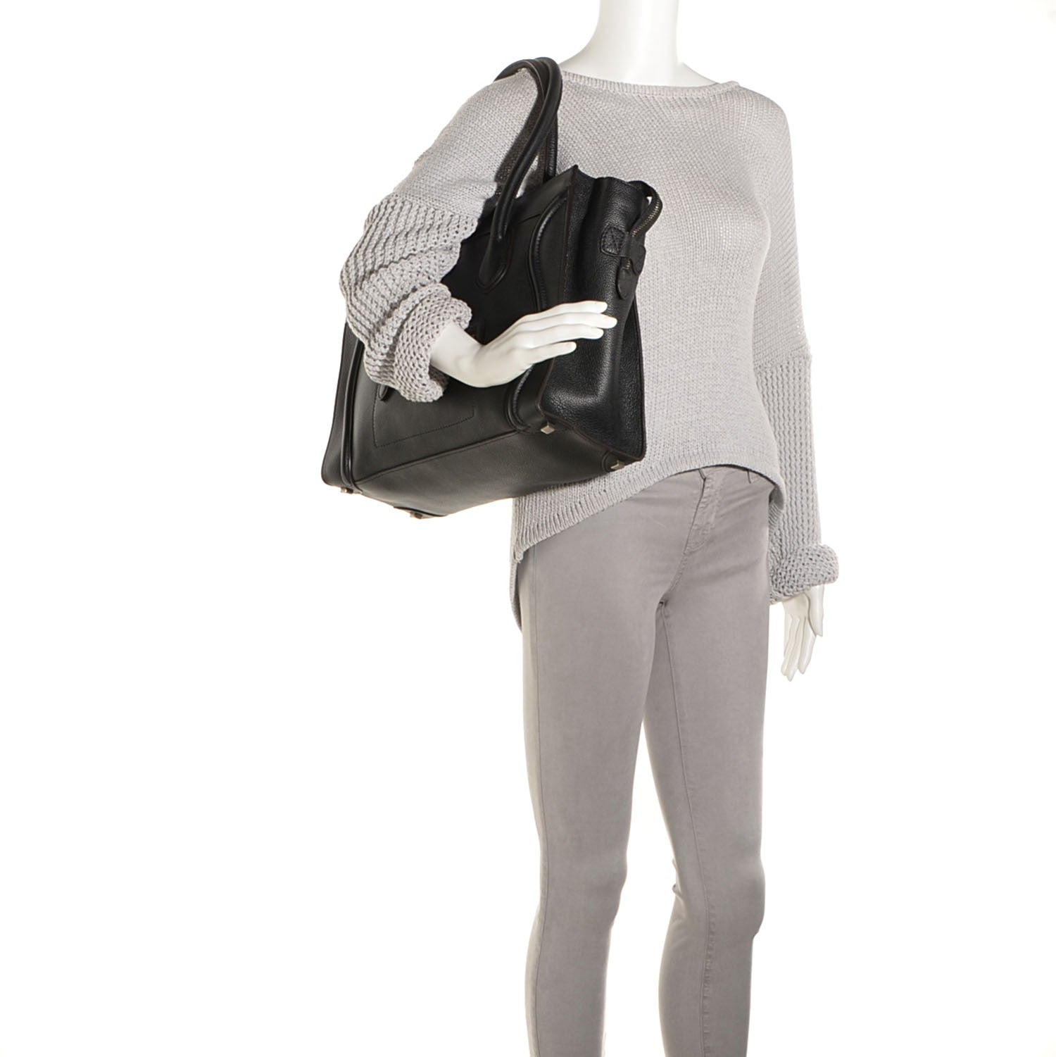 Celine Drummed Calfskin Shoulder Luggage Black 2 of 8