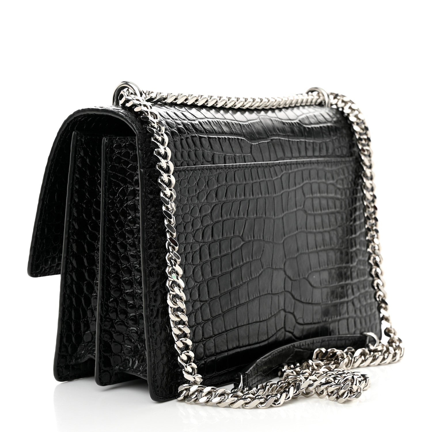 Saint Laurent Calfskin Crocodile Embossed Medium Monogram Sunset Black 3 of 10