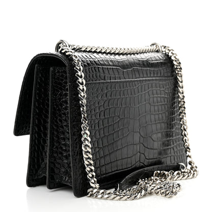 Saint Laurent Calfskin Crocodile Embossed Medium Monogram Sunset Black 3 of 10