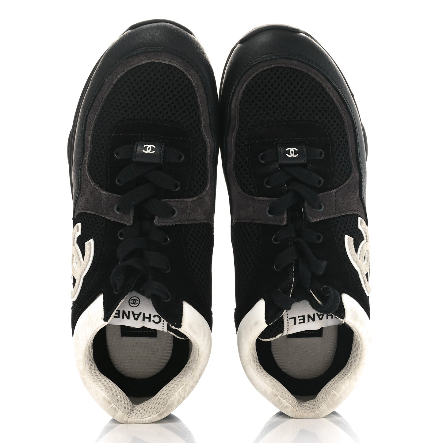 Mesh Suede Grained Calfskin Womens CC Sneakers 40 Black White