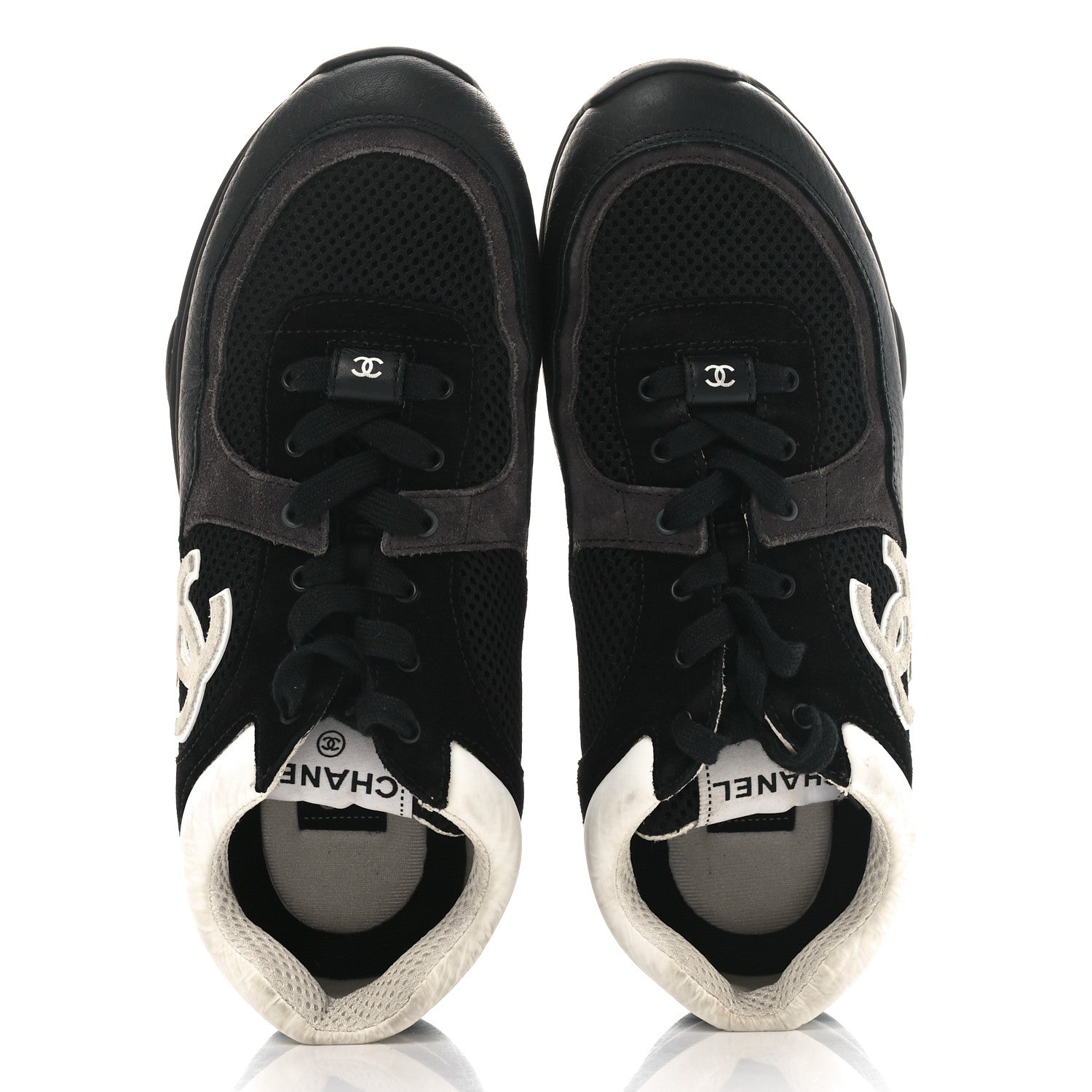 Chanel Mesh Suede Grained Calfskin Womens CC Sneakers 40 Black White 2 of 8