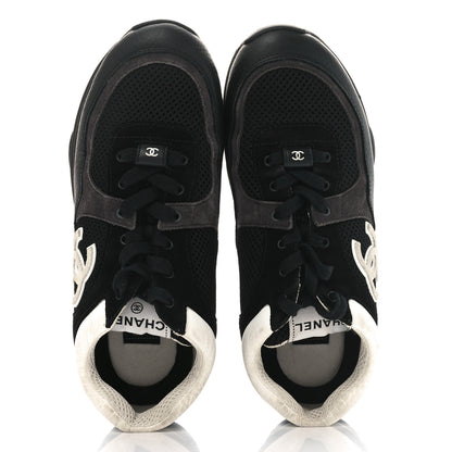 Chanel Mesh Suede Grained Calfskin Womens CC Sneakers 40 Black White 2 of 8