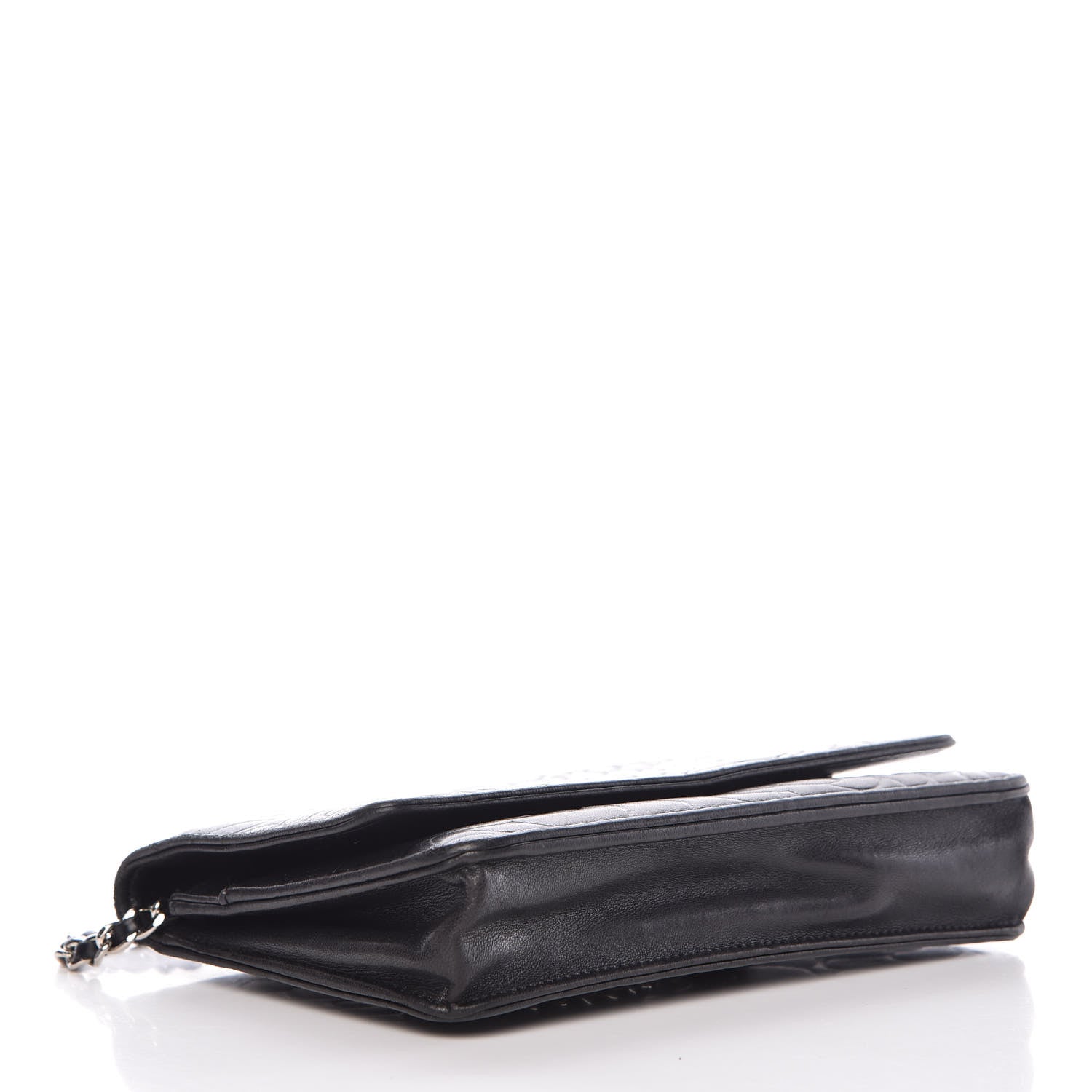 Chanel Lambskin Camellia Embossed Wallet on Chain WOC Black 4 of 11