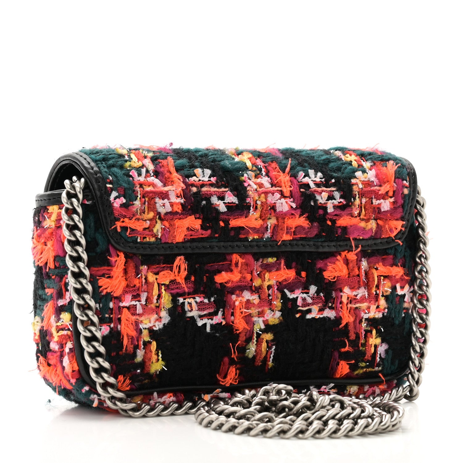 Gucci Tweed Calfskin Check Poule Super Mini GG Marmont Shoulder Bag Pink Petroleum Multicolor Black 2 of 11