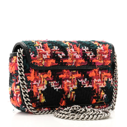 Gucci Tweed Calfskin Check Poule Super Mini GG Marmont Shoulder Bag Pink Petroleum Multicolor Black 2 of 11