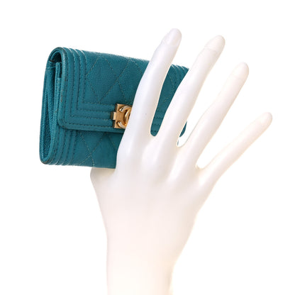 Chanel Caviar Quilted Boy Card Holder Wallet Turquoise 2 of 16