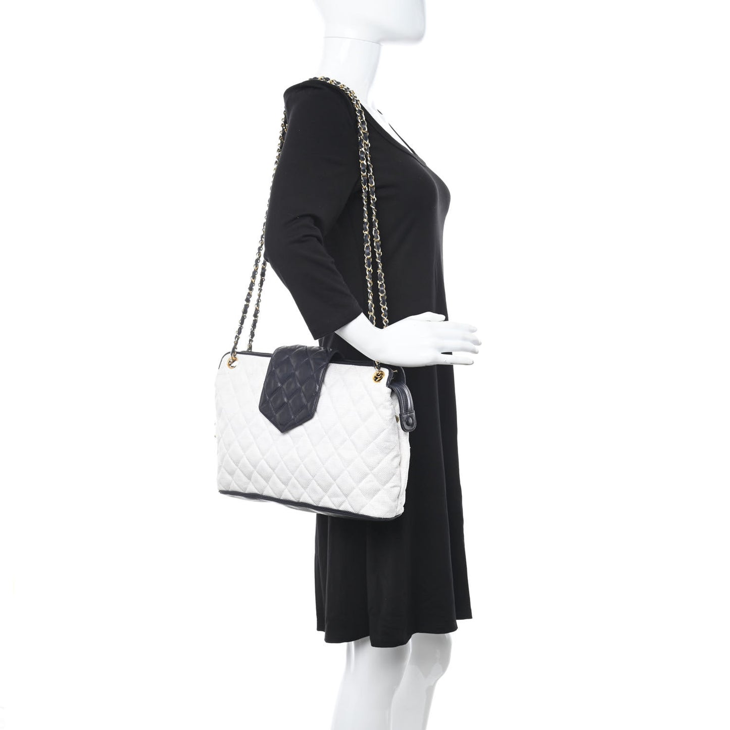 Woven RaffiaLambskin Quilted Chain Shoulder Bag White Blue