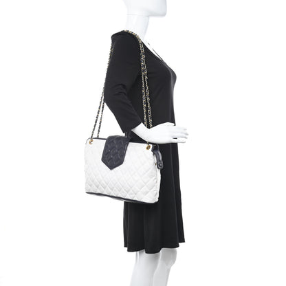 Chanel Woven RaffiaLambskin Quilted Chain Shoulder Bag White Blue 2 of 8