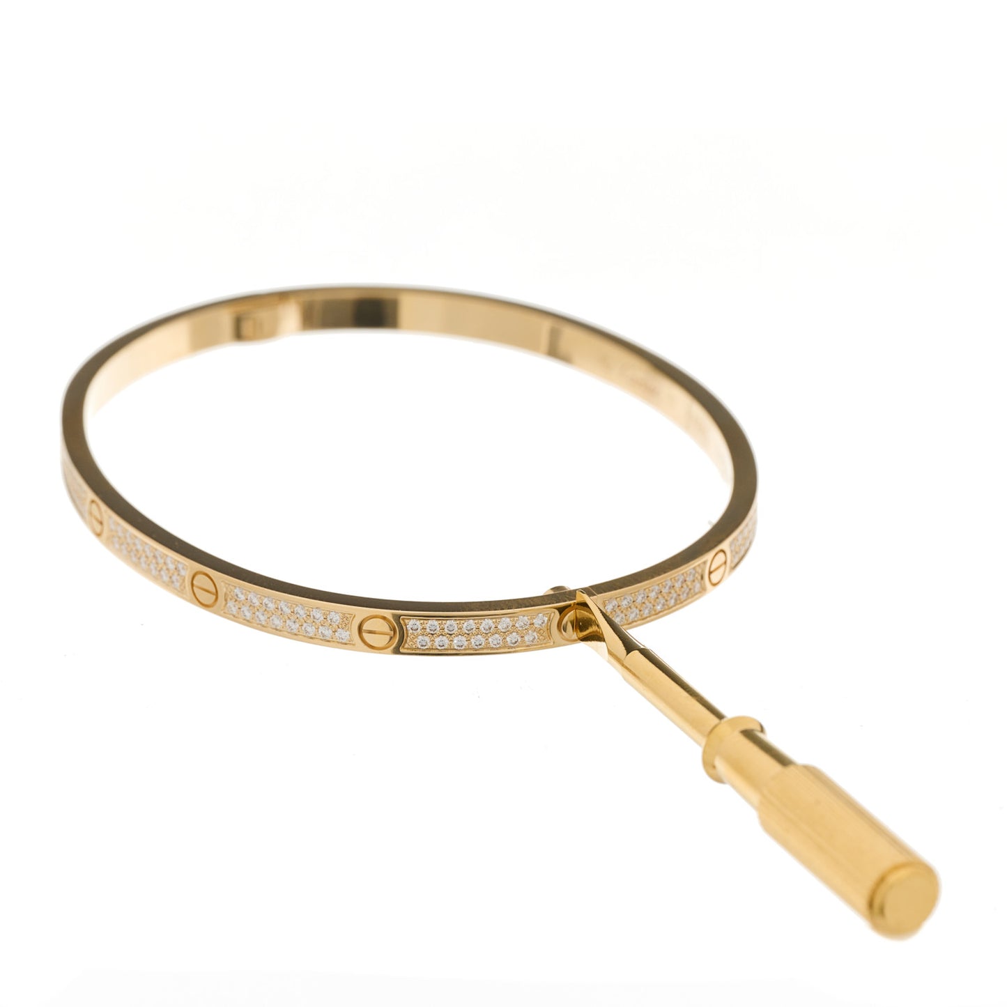 18K Yellow Gold Diamond Small LOVE Paved Bracelet 17