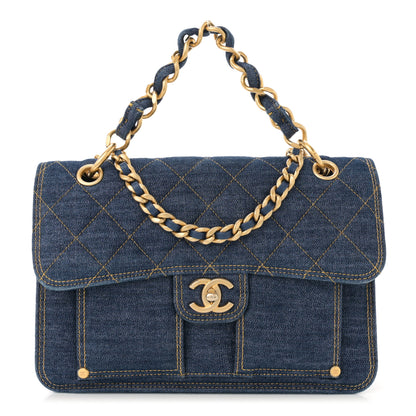 Chanel Denim Quilted Large Double You Flap Blue Golden 1 of 12
