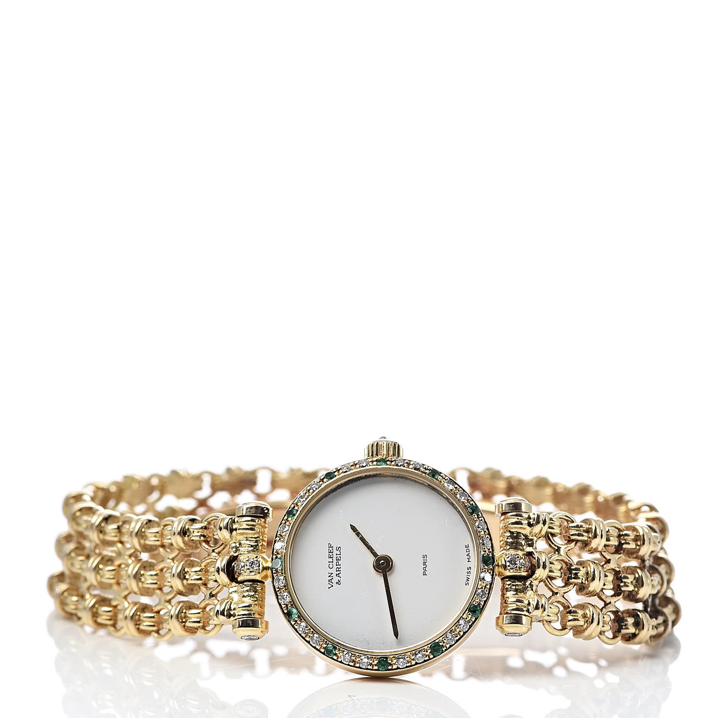 18K Yellow Gold Diamond Emerald 21mm Classic Quartz Watch