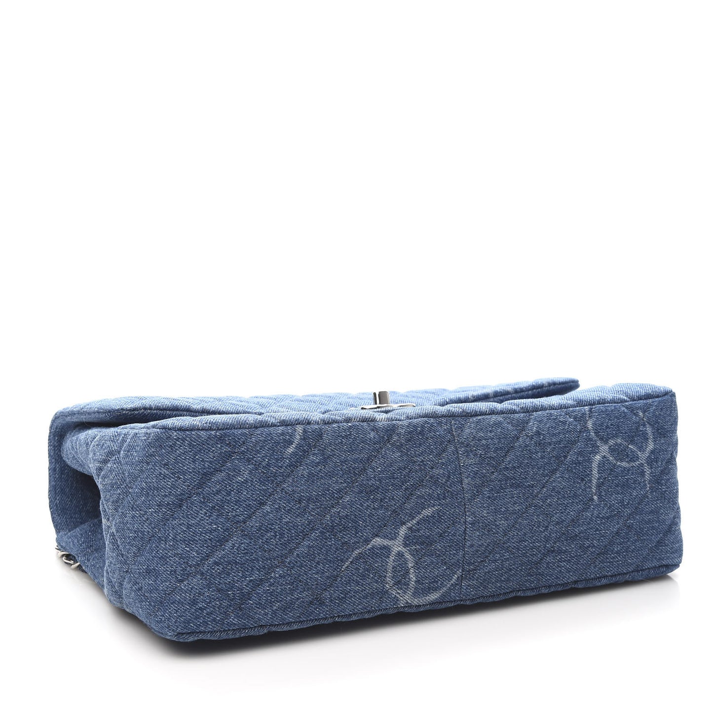 Denim Quilted CC Print Jumbo Single Flap Blue