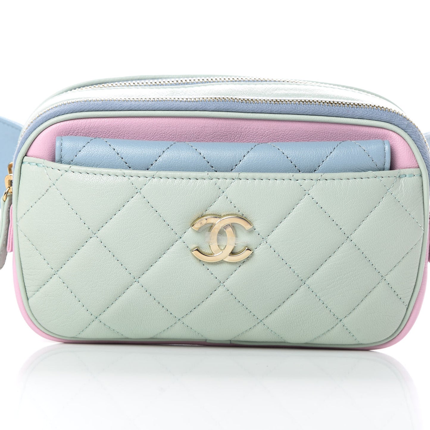 Goatskin Quilted Waist Bag Green Blue Pink