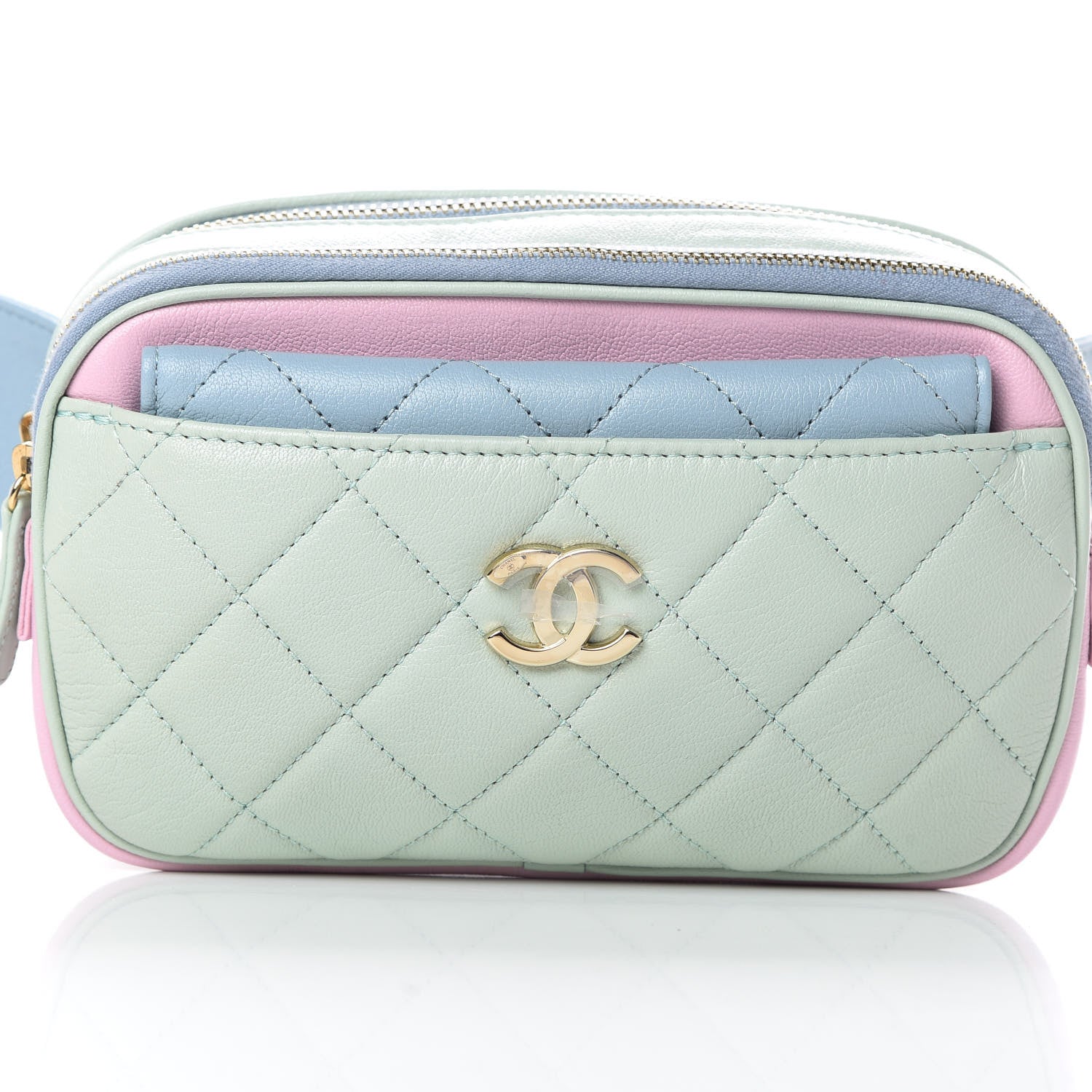 Chanel Goatskin Quilted Waist Bag Green Blue Pink 10 of 12