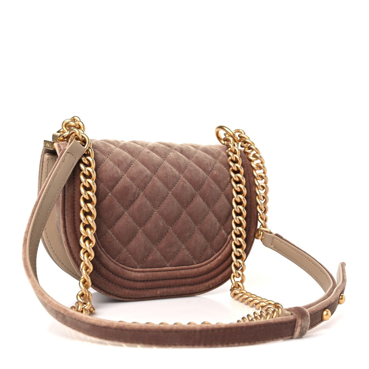 Chanel Velvet Quilted Small Boy Messenger Bag Beige 3 of 9
