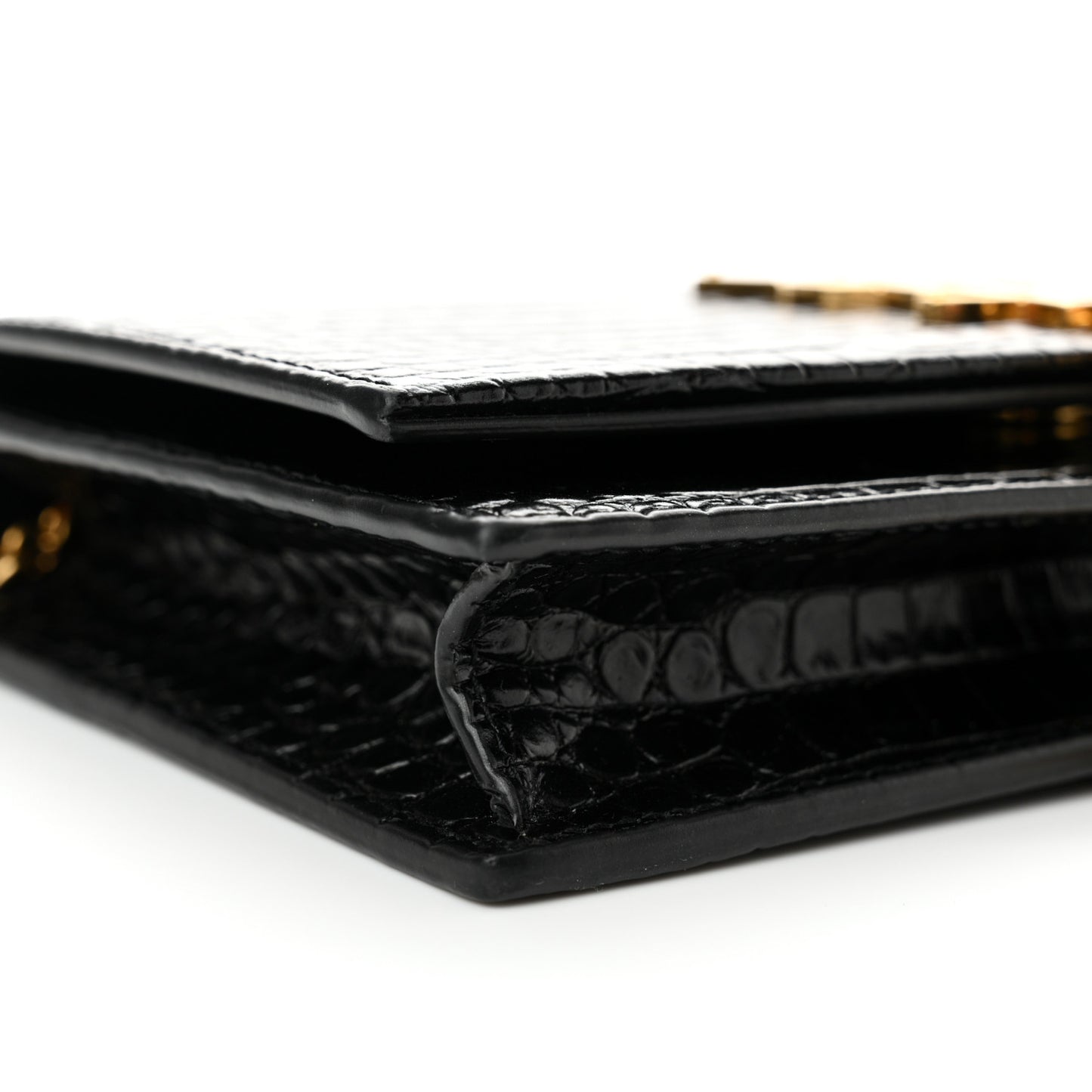 Calfskin Crocodile Embossed Kate Monogram Tassel Chain Wallet Black