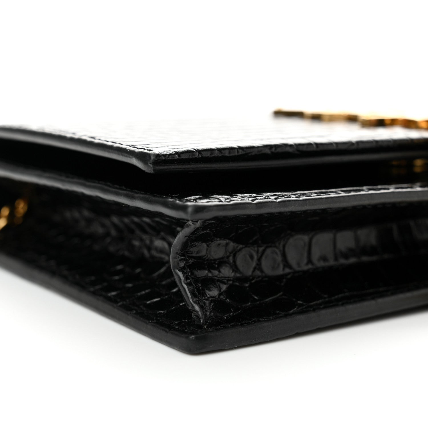 Saint Laurent Calfskin Crocodile Embossed Kate Monogram Tassel Chain Wallet Black 8 of 12