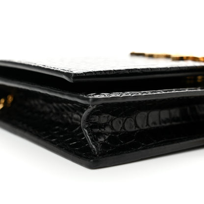 Saint Laurent Calfskin Crocodile Embossed Kate Monogram Tassel Chain Wallet Black 8 of 12
