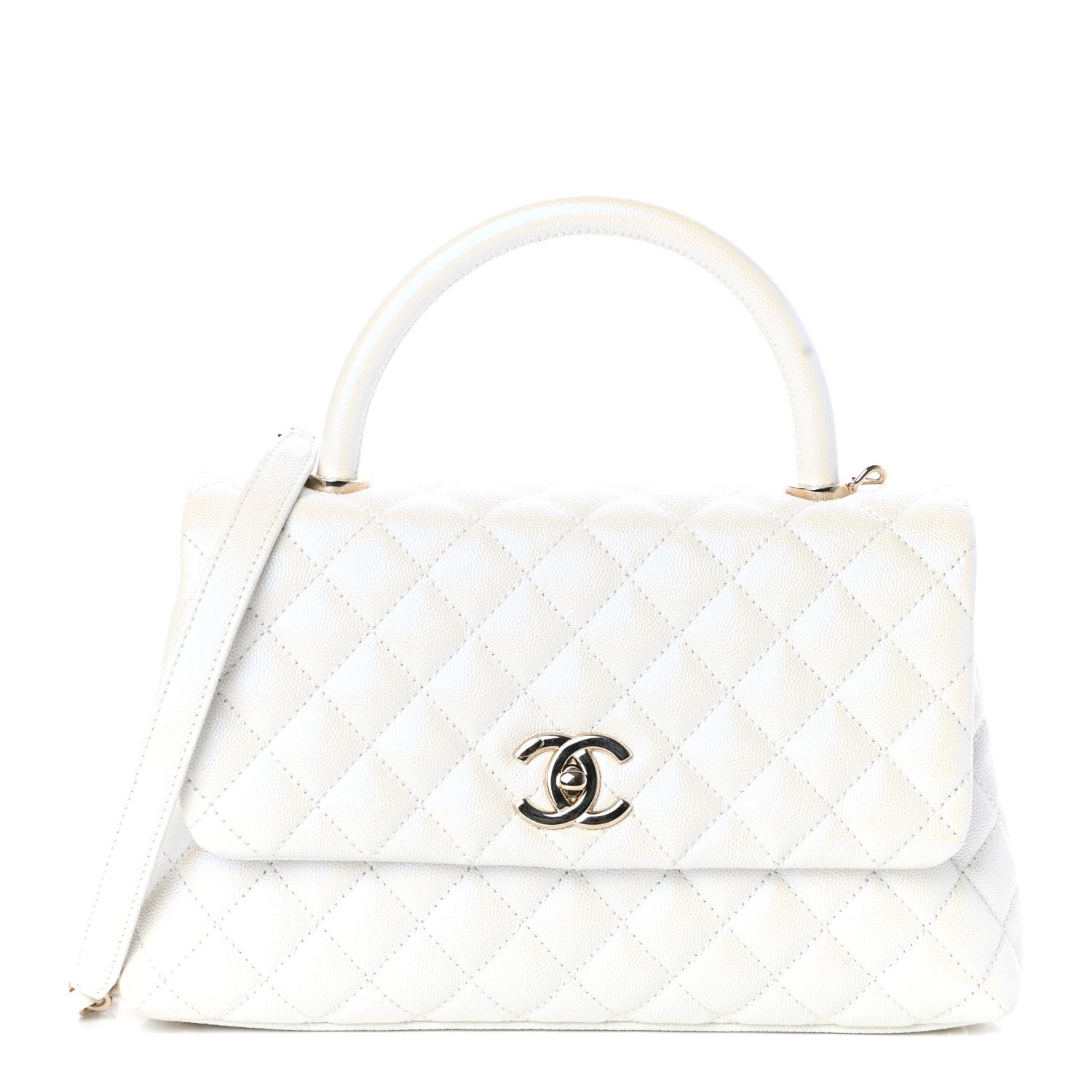 Chanel Iridescent Caviar Quilted Small Coco Handle Flap White 1 of 11