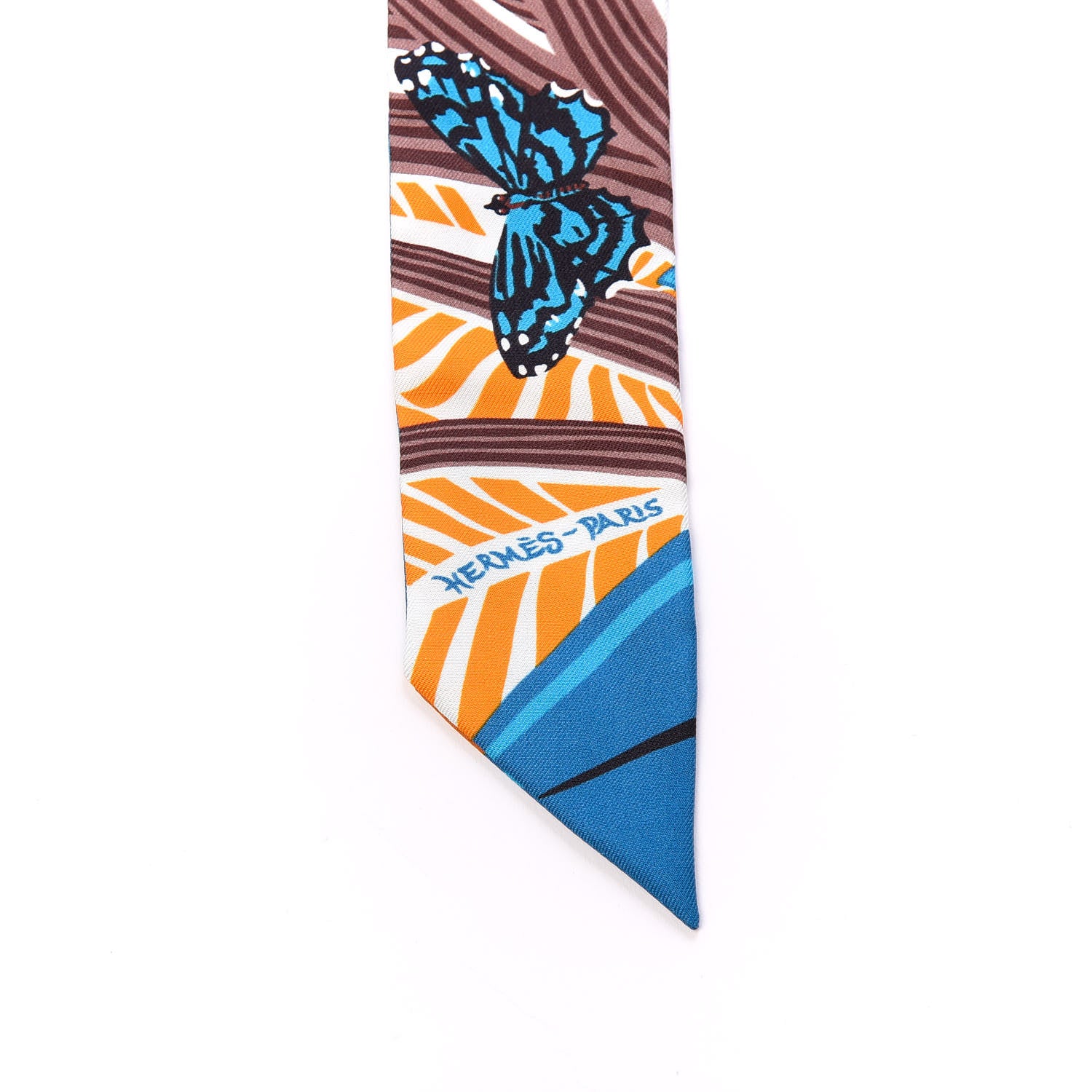 Hermes Silk Jaguar Quetzal Twilly Brun Bleu Orange 4 of 4