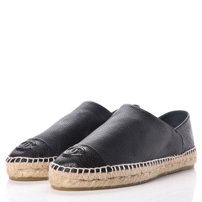 Chanel Grained Calfskin CC Espadrilles 39 Black Navy 3 of 10