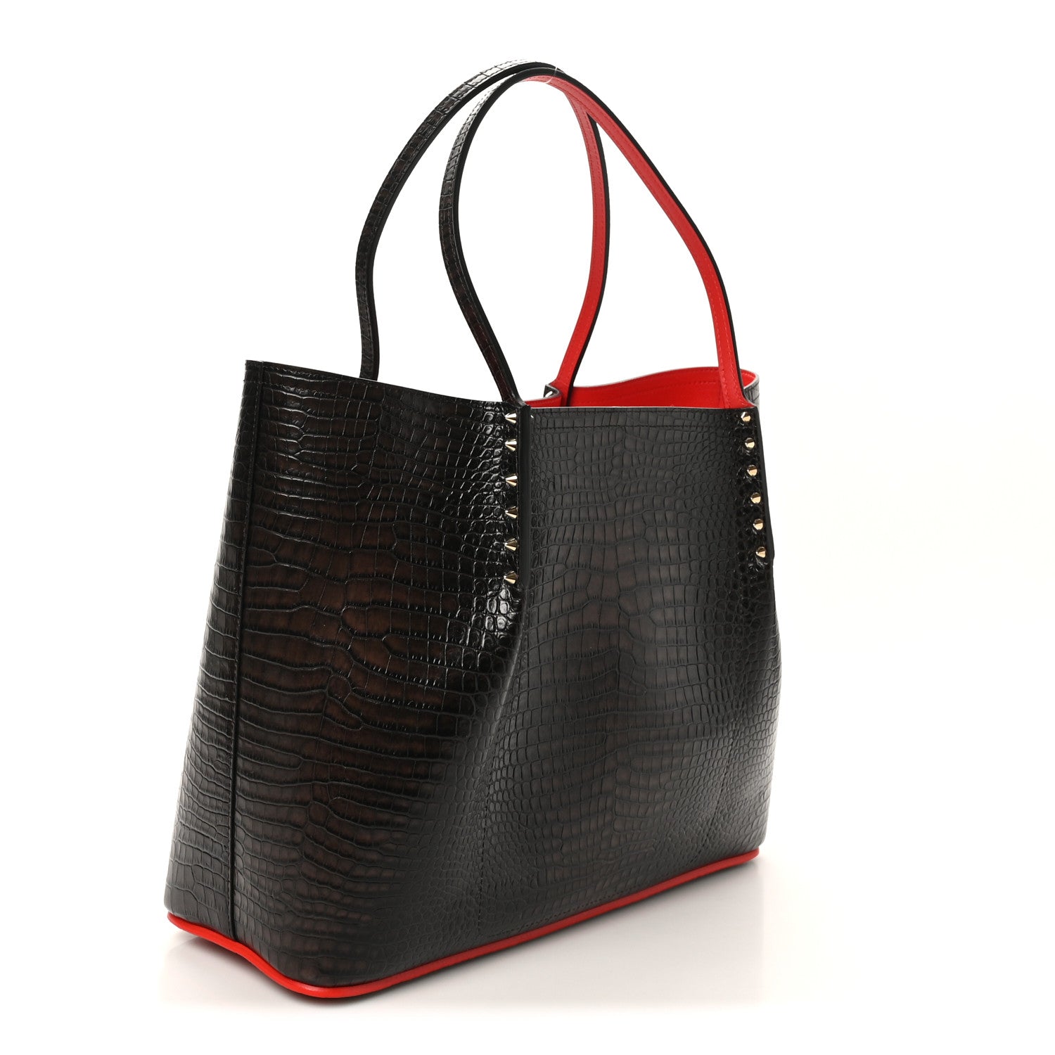 Christian Louboutin Calfskin Crocodile Embossed Spikes Large Cabarock Espresso 3 of 9