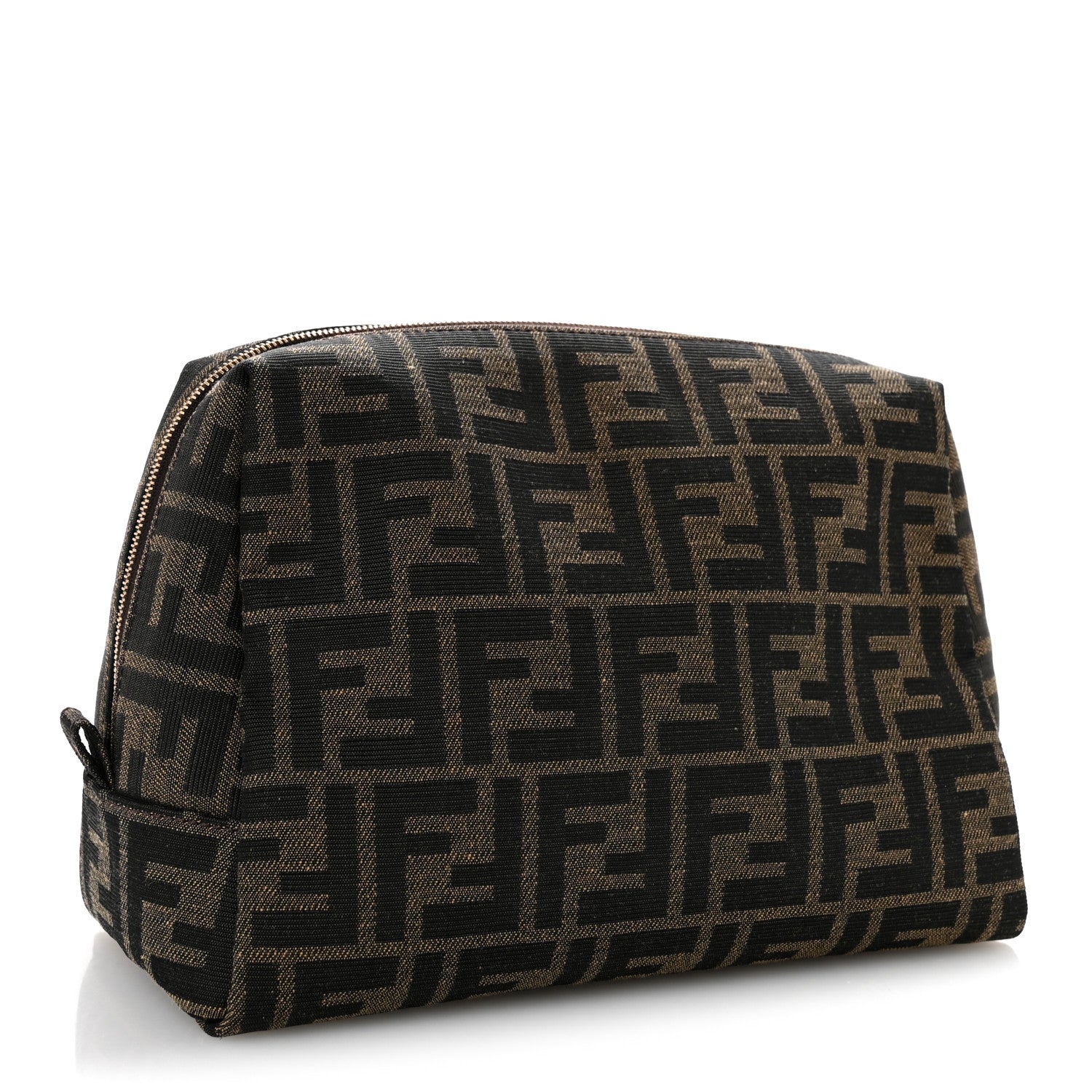 Fendi Fabric Jacquard FF 1974 Medium Trapezoid Beauty Pouch Tobacco Moro Black 3 of 9