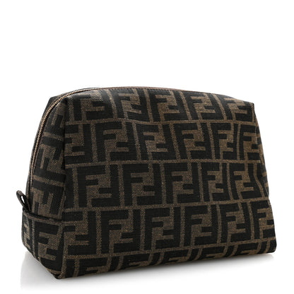 Fendi Fabric Jacquard FF 1974 Medium Trapezoid Beauty Pouch Tobacco Moro Black 3 of 9